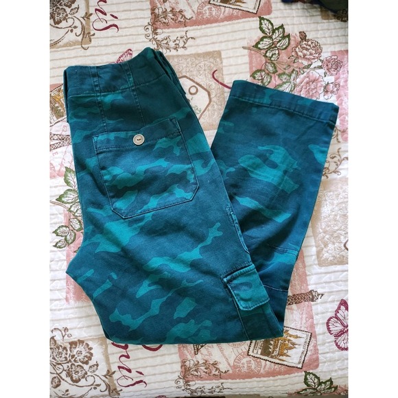 Anthropologie Austin Cargo Crop Pants Womens Teal Camouflage Stretch Twill Sz 27 - Picture 8 of 12
